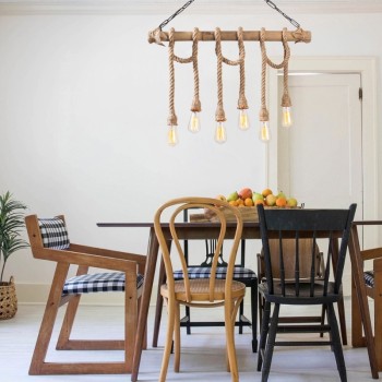 Φωτιστικό οροφής Art Maison Gaara E27 ξύλο - σχοινί εξάφωτο χρώμα φυσικό 80x8x90εκ.