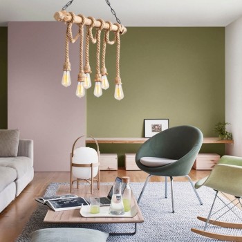 Φωτιστικό οροφής Art Maison Gaara E27 ξύλο - σχοινί εξάφωτο χρώμα φυσικό 80x8x90εκ.