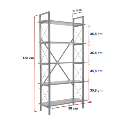 Βιβλιοθήκη Art Maison Mothim χρώμα μαύρο 90x33,5x180εκ.