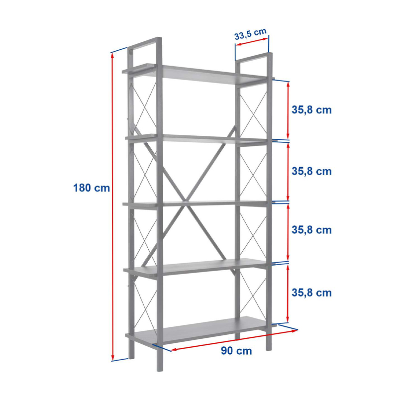 Βιβλιοθήκη Art Maison Mothim χρώμα μαύρο 90x33,5x180εκ.