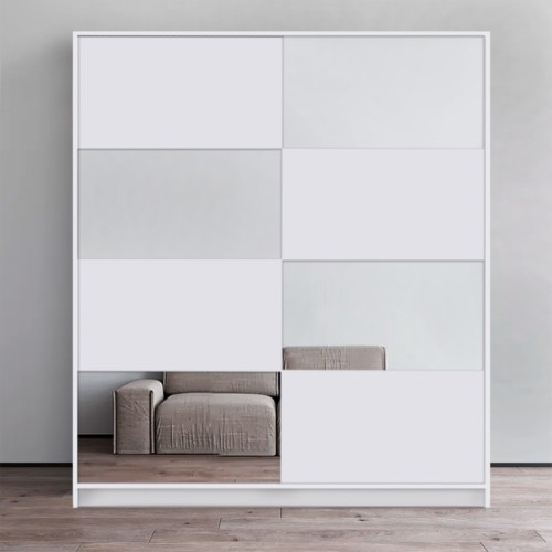 Ντουλάπα ρούχων δίφυλλη συρόμενη με καθρέπτη Art Maison Giugliano - White (160x50x182εκ.)