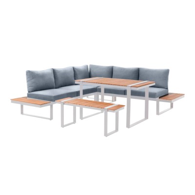 Σαλόνι κήπου γωνιακό Art Maison Prudence σετ 4 τμχ μέταλλο - ξύλο χρώμα λευκό - καρυδί