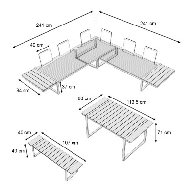 Σαλόνι κήπου γωνιακό Art Maison Prudence σετ 4 τμχ μέταλλο - ξύλο χρώμα λευκό - καρυδί
