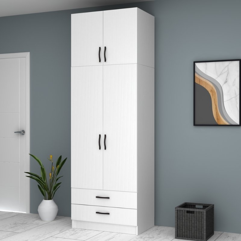 Ντουλάπα ρούχων Art Maison Genzo δίφυλλη με πατάρι χρώμα λευκό 80x51,8x240εκ.