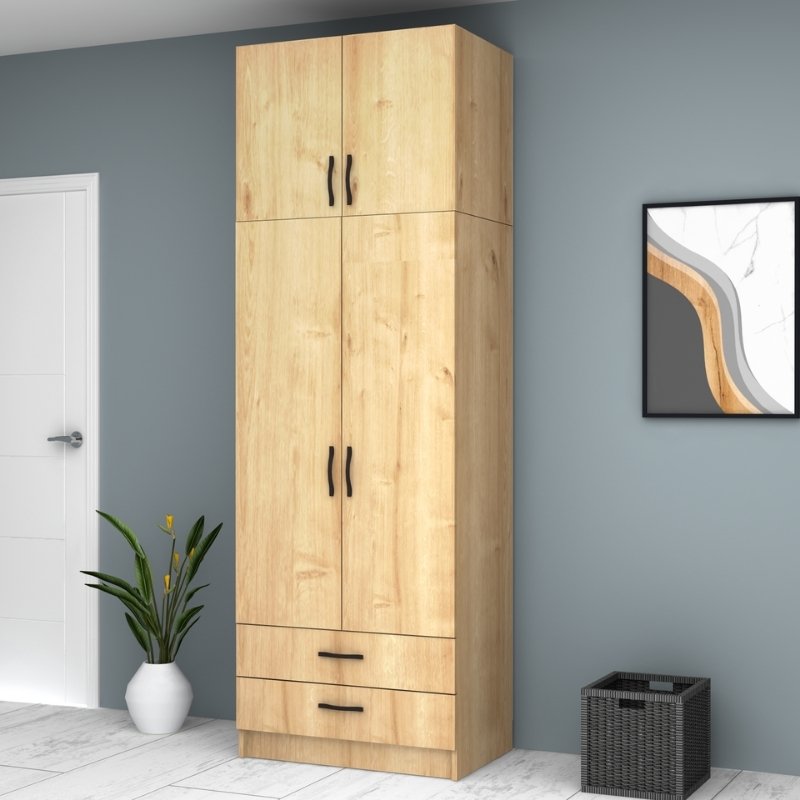 Ντουλάπα ρούχων Art Maison Genzo δίφυλλη με πατάρι χρώμα φυσικό οξιάς 80x51,8x240εκ.