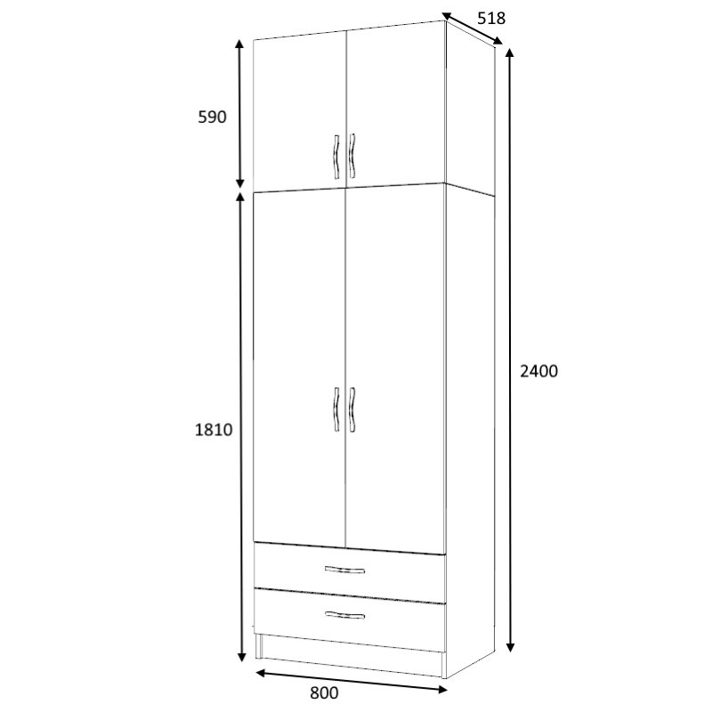 Ντουλάπα ρούχων Art Maison Genzo δίφυλλη με πατάρι χρώμα φυσικό οξιάς 80x51,8x240εκ.