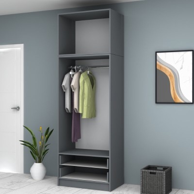 Ντουλάπα ρούχων Art Maison Genzo δίφυλλη με πατάρι χρώμα ανθρακί 80x51,8x240εκ.