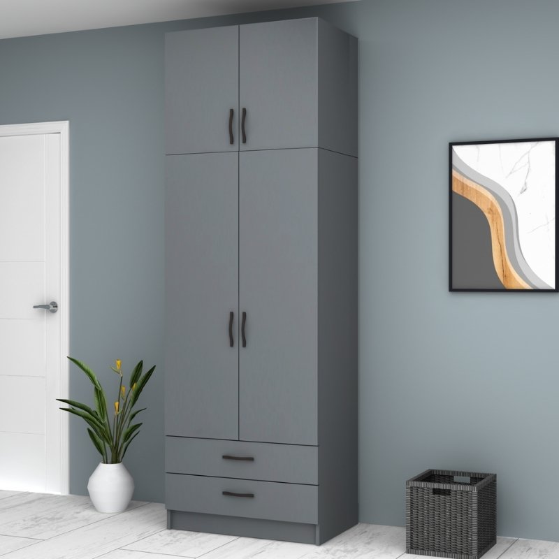 Ντουλάπα ρούχων Art Maison Genzo δίφυλλη με πατάρι χρώμα ανθρακί 80x51,8x240εκ.