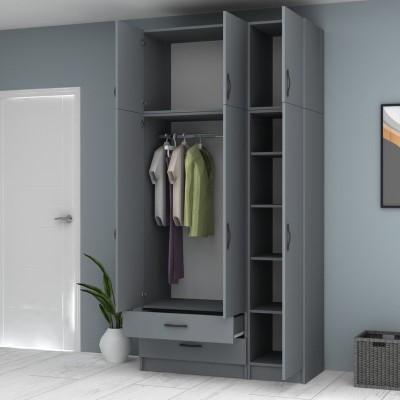 Ντουλάπα τρίφυλλη Art Maison Sten με πατάρι - Charcoal (120x51,8x240εκ.)