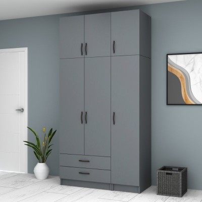 Ντουλάπα τρίφυλλη Art Maison Sten με πατάρι - Charcoal (120x51,8x240εκ.)