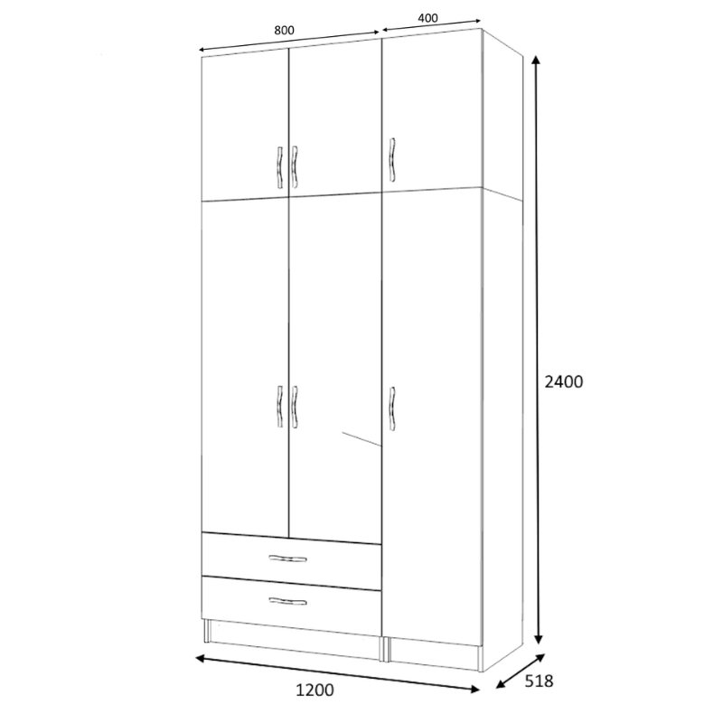 Ντουλάπα τρίφυλλη Art Maison Sten με πατάρι - Charcoal (120x51,8x240εκ.)