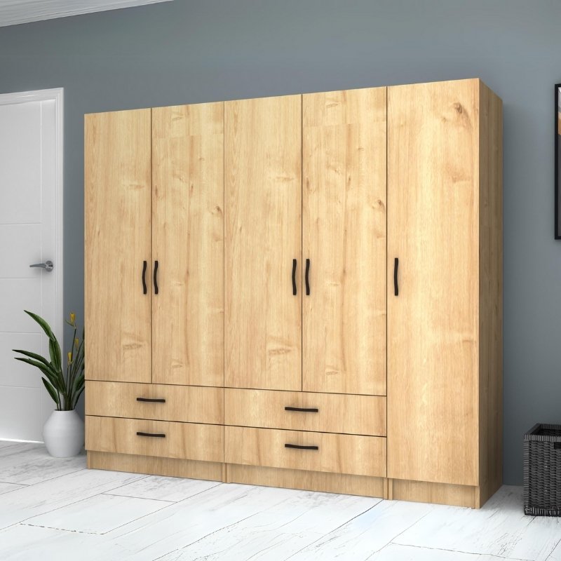 Ντουλάπα πεντάφυλλη με ράφια Art Maison Sten - Natural (200x51,8x181εκ.)