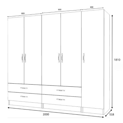 Ντουλάπα πεντάφυλλη με ράφια Art Maison Sten - Natural (200x51,8x181εκ.)