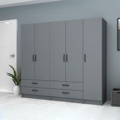 Ντουλάπα πεντάφυλλη με ράφια Art Maison Sten - Charcoal (200x51,8x181εκ.)