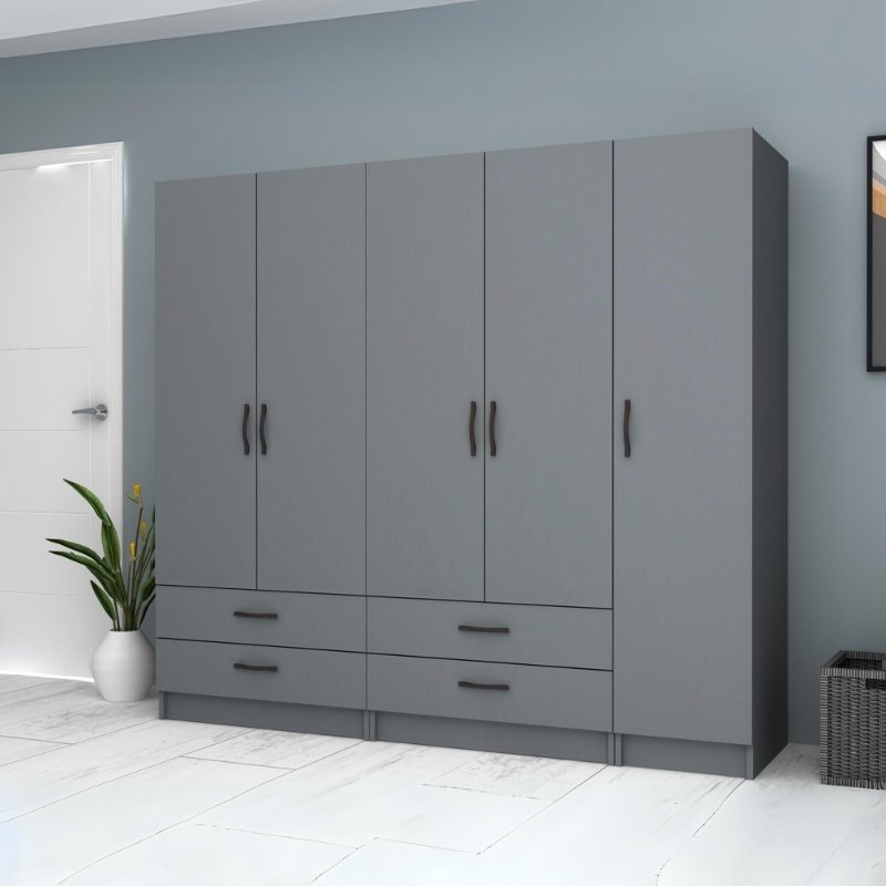 Ντουλάπα πεντάφυλλη με ράφια Art Maison Sten - Charcoal (200x51,8x181εκ.)