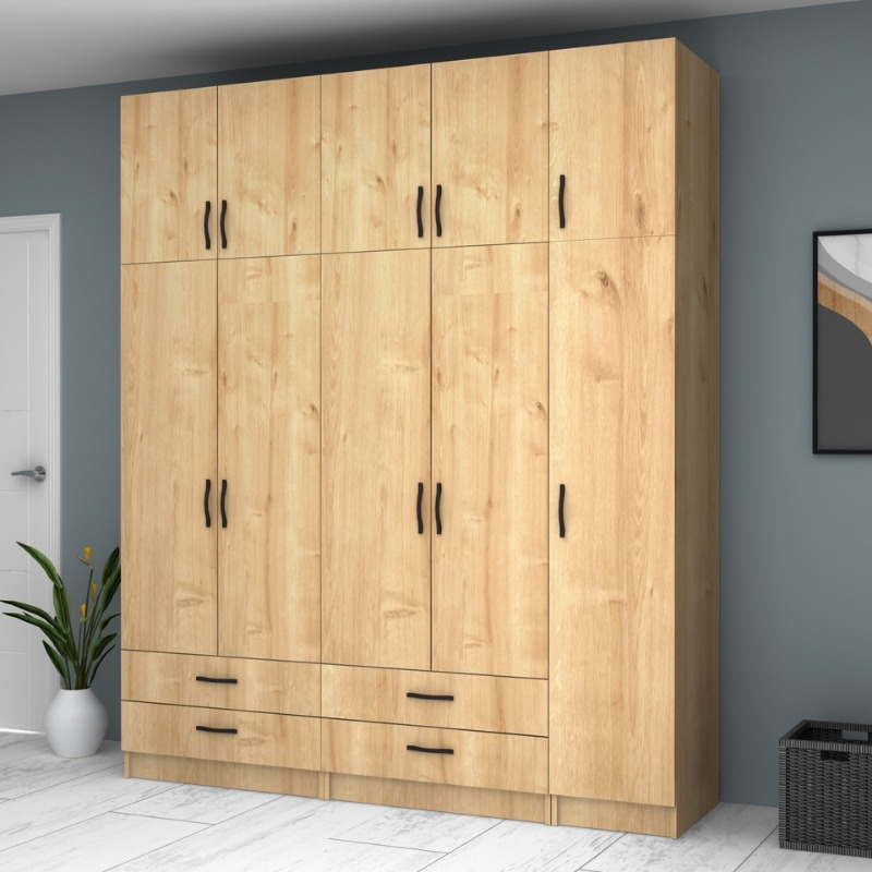 Ντουλάπα πεντάφυλλη με πατάρι και ράφια Art Maison Sten - Natural (200x51,8x240εκ.)