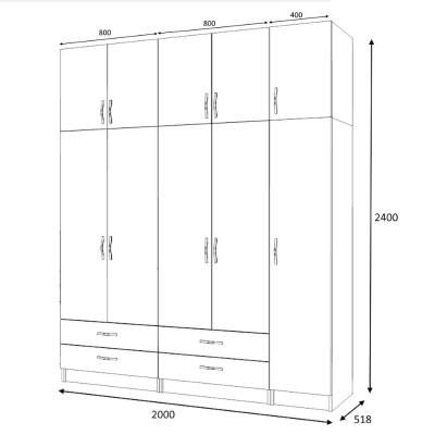 Ντουλάπα πεντάφυλλη με πατάρι και ράφια Art Maison Sten - Natural (200x51,8x240εκ.)