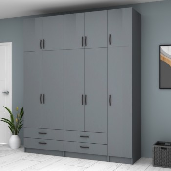 Ντουλάπα πεντάφυλλη με πατάρι και ράφια Art Maison Sten - Charcoal (200x51,8x240εκ.)