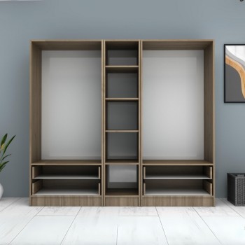 Ντουλάπα πεντάφυλλη με ράφια στην μέση Art Maison Sten - Wallnut (200x51,8x181εκ.)
