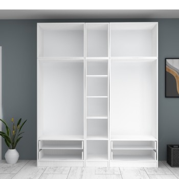 Ντουλάπα πεντάφυλλη με πατάρι και ράφια στην μέση Art Maison Sten - White (200x51,8x240εκ.)