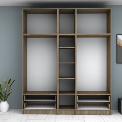 Ντουλάπα πεντάφυλλη με πατάρι και ράφια στην μέση Art Maison Sten - Wallnut (200x51,8x240εκ.)