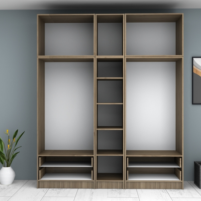 Ντουλάπα πεντάφυλλη με πατάρι και ράφια στην μέση Art Maison Sten - Wallnut (200x51,8x240εκ.)