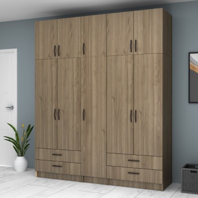 Ντουλάπα πεντάφυλλη με πατάρι και ράφια στην μέση Art Maison Sten - Wallnut (200x51,8x240εκ.)