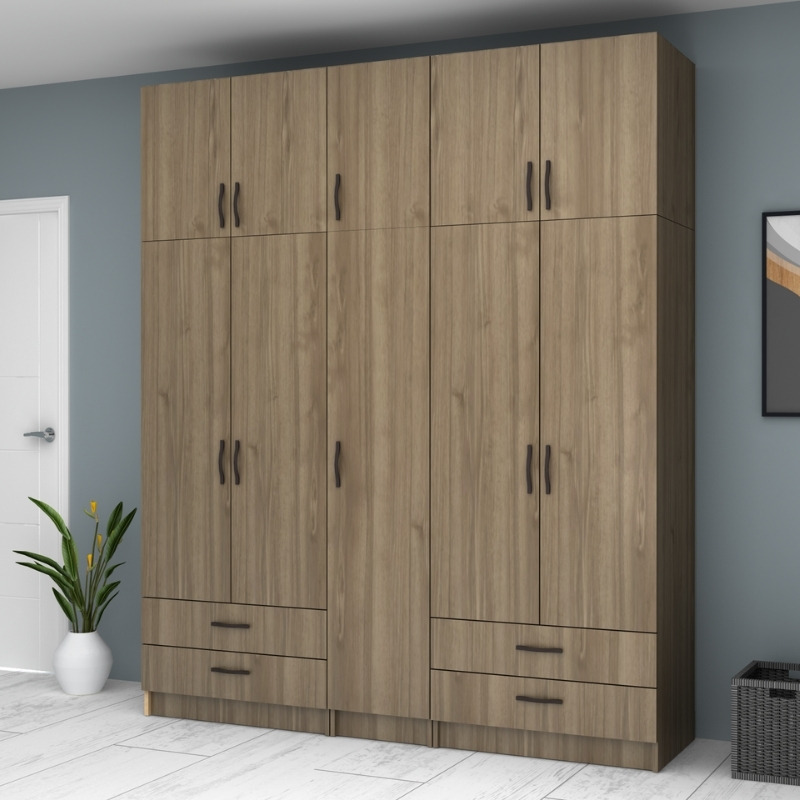 Ντουλάπα πεντάφυλλη με πατάρι και ράφια στην μέση Art Maison Sten - Wallnut (200x51,8x240εκ.)