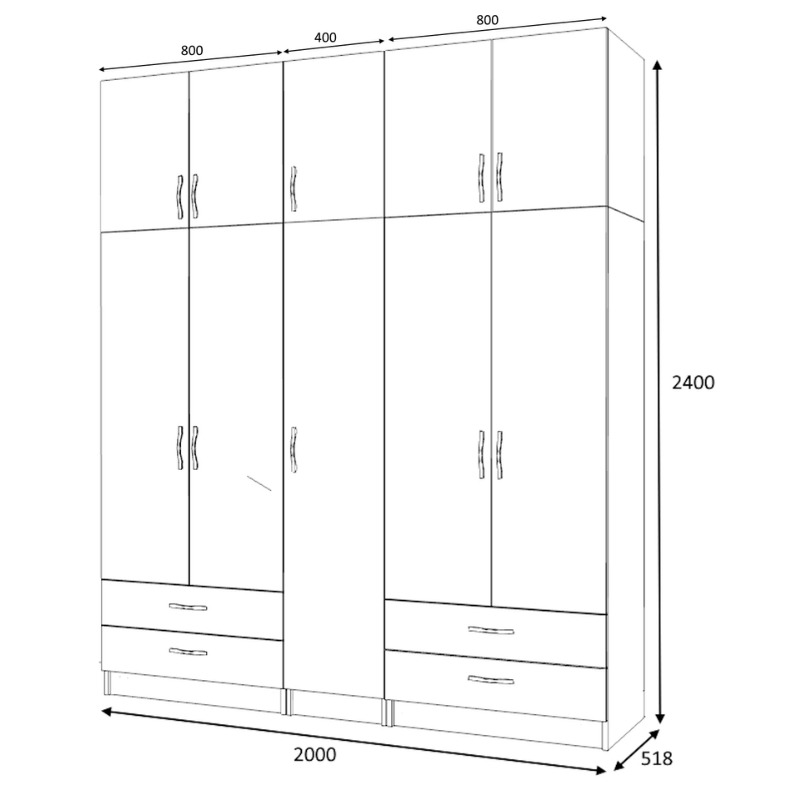 Ντουλάπα πεντάφυλλη με πατάρι και ράφια στην μέση Art Maison Sten - Wallnut (200x51,8x240εκ.)
