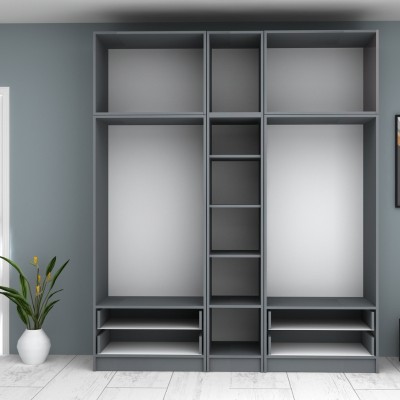 Ντουλάπα πεντάφυλλη με πατάρι και ράφια στην μέση Art Maison Sten - Charcoal (200x51,8x240εκ.)