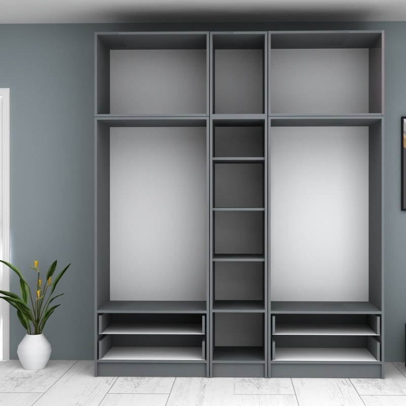 Ντουλάπα πεντάφυλλη με πατάρι και ράφια στην μέση Art Maison Sten - Charcoal (200x51,8x240εκ.)