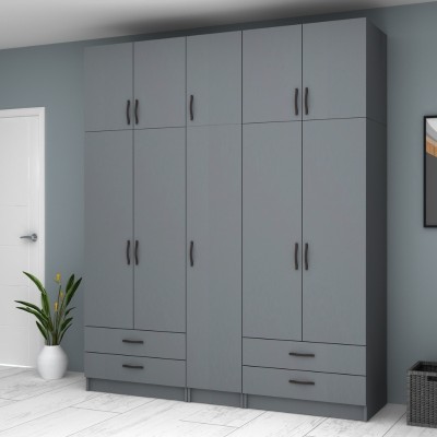 Ντουλάπα πεντάφυλλη με πατάρι και ράφια στην μέση Art Maison Sten - Charcoal (200x51,8x240εκ.)