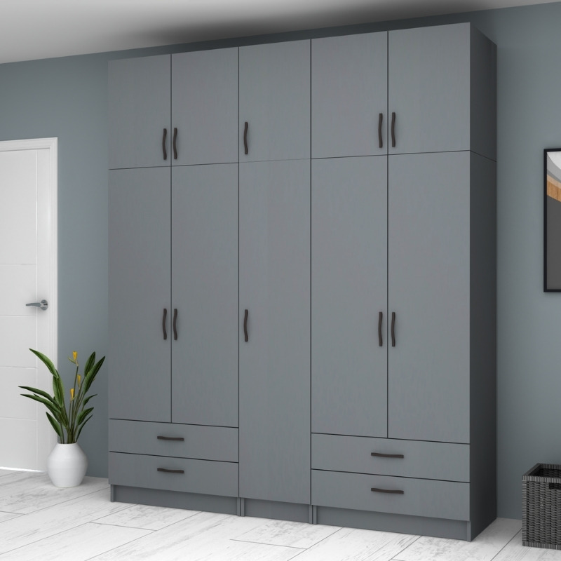 Ντουλάπα πεντάφυλλη με πατάρι και ράφια στην μέση Art Maison Sten - Charcoal (200x51,8x240εκ.)