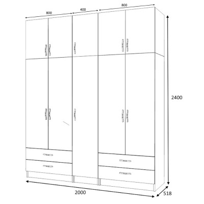 Ντουλάπα πεντάφυλλη με πατάρι και ράφια στην μέση Art Maison Sten - Charcoal (200x51,8x240εκ.)