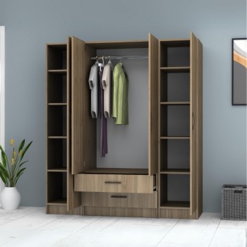 Ντουλάπα τετράφυλλη με ράφια Art Maison Sten  - Wallnut (160x51,8x181εκ.)