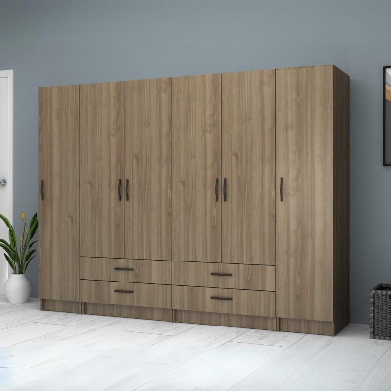 Ντουλάπα ρούχων Art Maison Azurill εξάφυλλη χρώμα καρυδί 240x51,8x181εκ.