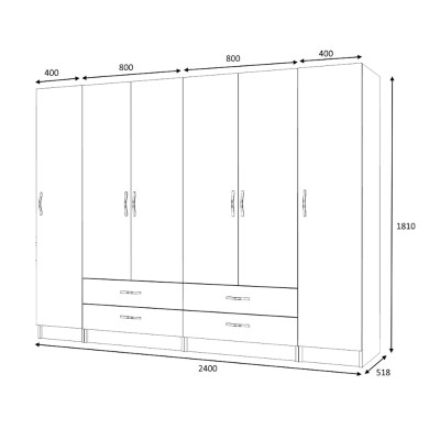 Ντουλάπα ρούχων Art Maison Azurill εξάφυλλη χρώμα καρυδί 240x51,8x181εκ.