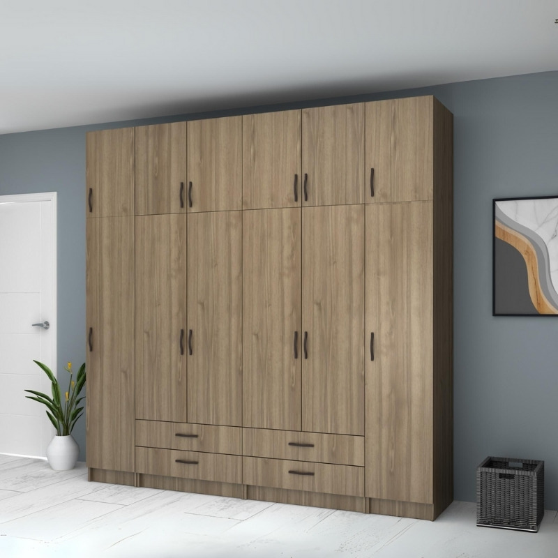 Ντουλάπα ρούχων Art Maison Azurill εξάφυλλη με πατάρι χρώμα καρυδί 240x51,8x240εκ.