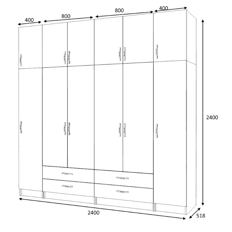Ντουλάπα ρούχων Art Maison Azurill εξάφυλλη με πατάρι χρώμα καρυδί 240x51,8x240εκ.