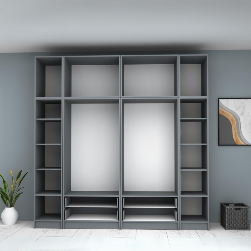 Ντουλάπα ρούχων Art Maison Azurill εξάφυλλη με πατάρι χρώμα ανθρακί 240x51,8x240εκ.