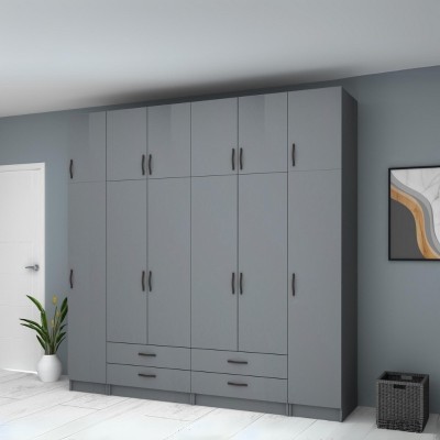 Ντουλάπα ρούχων Art Maison Azurill εξάφυλλη με πατάρι χρώμα ανθρακί 240x51,8x240εκ.