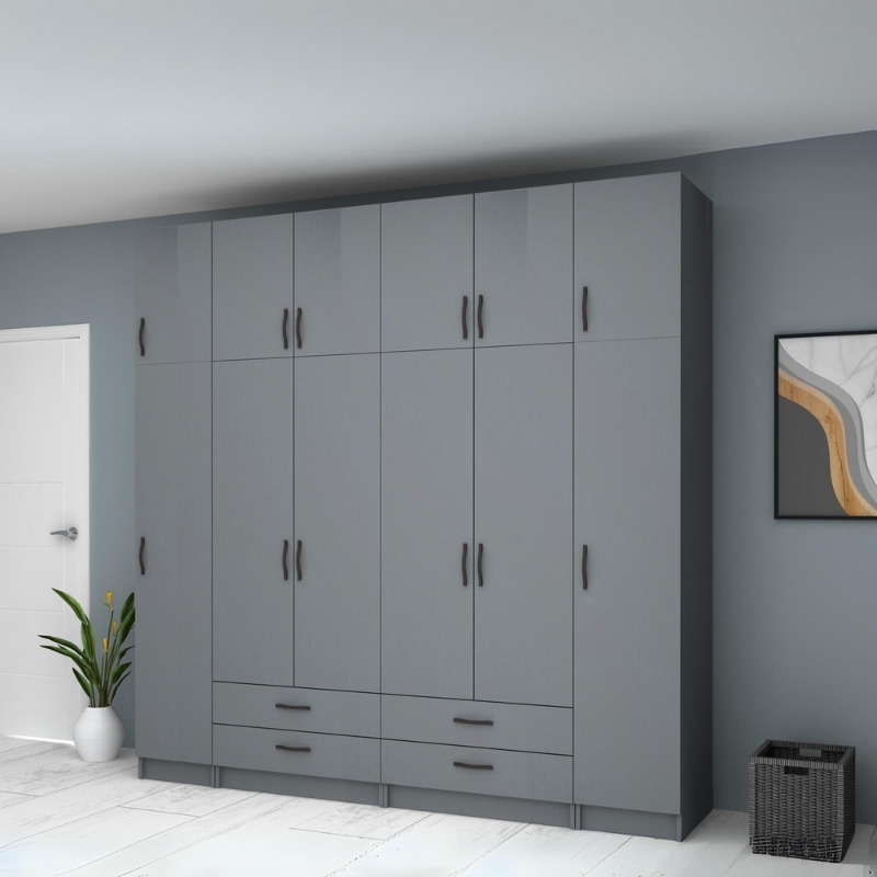 Ντουλάπα ρούχων Art Maison Azurill εξάφυλλη με πατάρι χρώμα ανθρακί 240x51,8x240εκ.