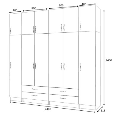 Ντουλάπα ρούχων Art Maison Azurill εξάφυλλη με πατάρι χρώμα ανθρακί 240x51,8x240εκ.