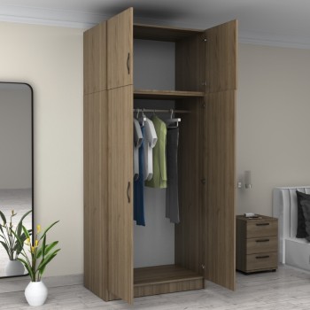 Ντουλάπα ρούχων Art Maison Finamore δίφυλλη με πατάρι χρώμα καρυδί 100x60x240εκ.