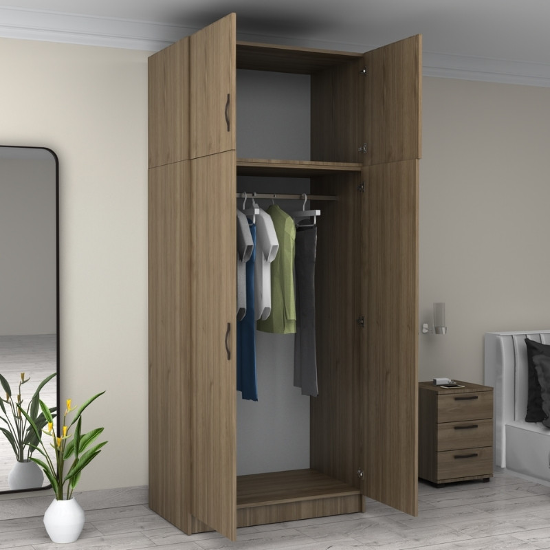 Ντουλάπα ρούχων Art Maison Finamore δίφυλλη με πατάρι χρώμα καρυδί 100x60x240εκ.