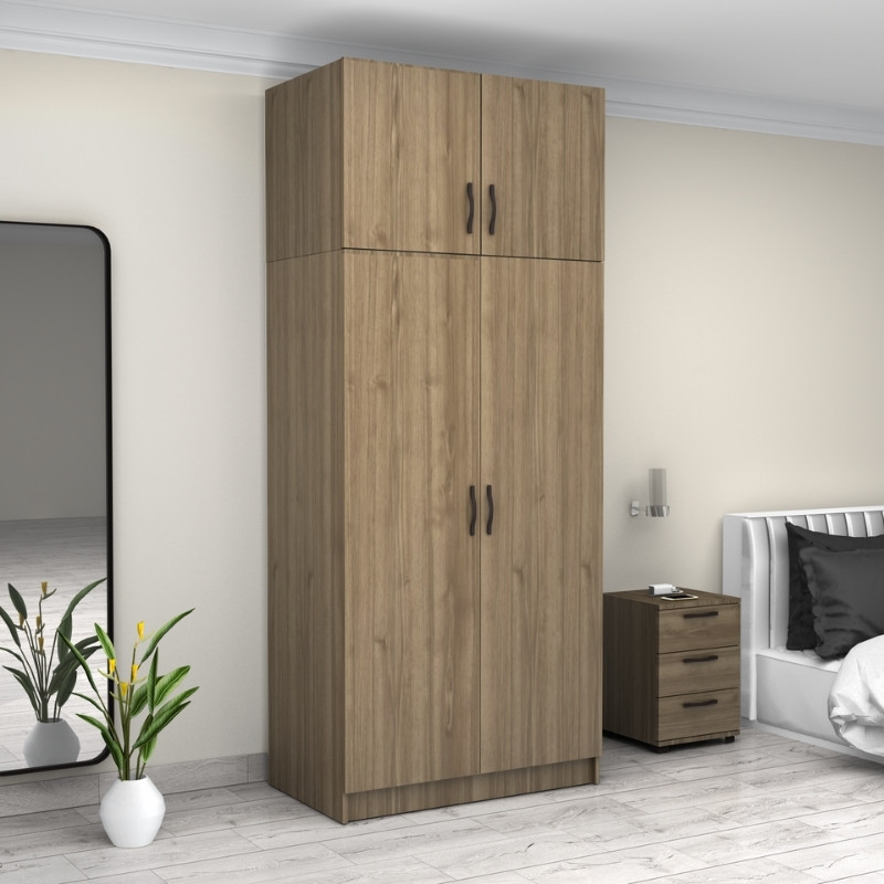 Ντουλάπα ρούχων Art Maison Finamore δίφυλλη με πατάρι χρώμα καρυδί 100x60x240εκ.