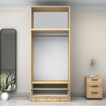 Ντουλάπα ρούχων Art Maison Aswa δίφυλλη με πατάρι και συρτάρια χρώμα φυσικό οξιάς 100x60x240εκ.