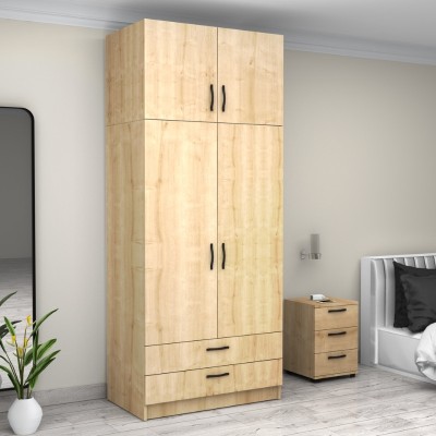 Ντουλάπα ρούχων Art Maison Aswa δίφυλλη με πατάρι και συρτάρια χρώμα φυσικό οξιάς 100x60x240εκ.