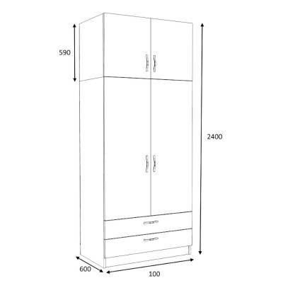 Ντουλάπα ρούχων Art Maison Aswa δίφυλλη με πατάρι και συρτάρια χρώμα φυσικό οξιάς 100x60x240εκ.