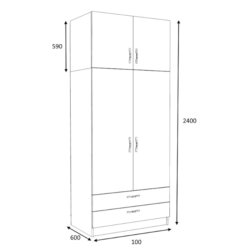 Ντουλάπα ρούχων Art Maison Aswa δίφυλλη με πατάρι και συρτάρια χρώμα φυσικό οξιάς 100x60x240εκ.